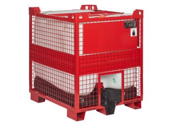  	IBC 800 Liter/Kunststofftank KT 800 Liter - Natur - Einfüllöffnung NW 150 - Auslauf NW 40 - EPDM-Dichtung - in Gitterbox rot (pulverbeschichtet) 