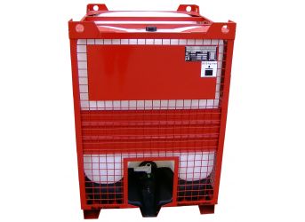  	IBC 1065 Liter/Kunststofftank KT 1065 Liter - Natur - Einfüllöffnung NW 150 - Auslauf NW 40 - Viton-Dichtung - in Gitterbox rot (pulverbeschichtet) 