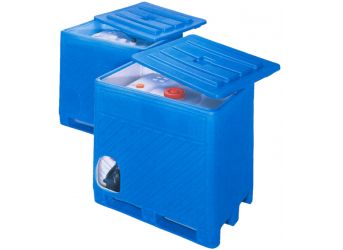  	IBC 530 Liter/Kunststofftank KT 530 Liter - Natur - Reinraumausführung - Obenöffnung NW 150 - Auslauf NW 40 - EPDM-Dichtung - in Paletten-Box (Farbe blau)